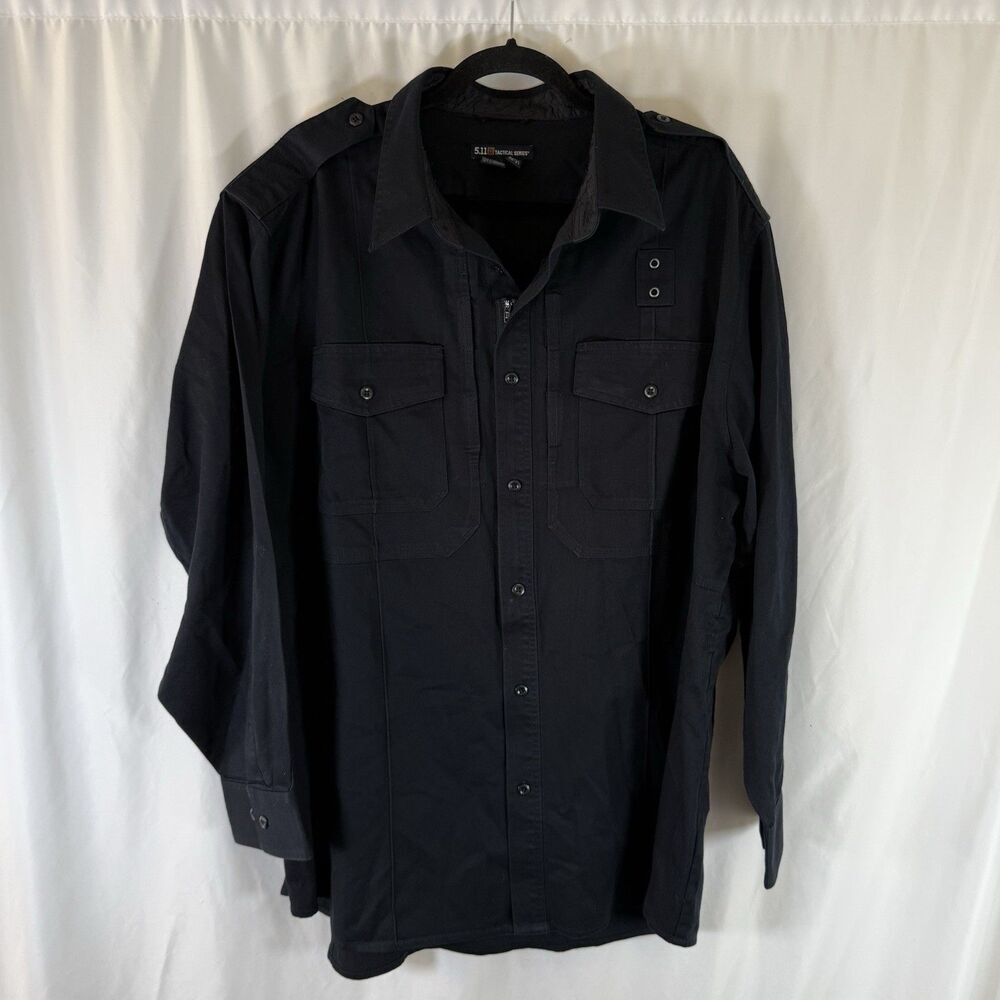 5.11 Tactical Shirt Men's 2XL 18-18.5 Black Long Sleeve Button Zip Collared